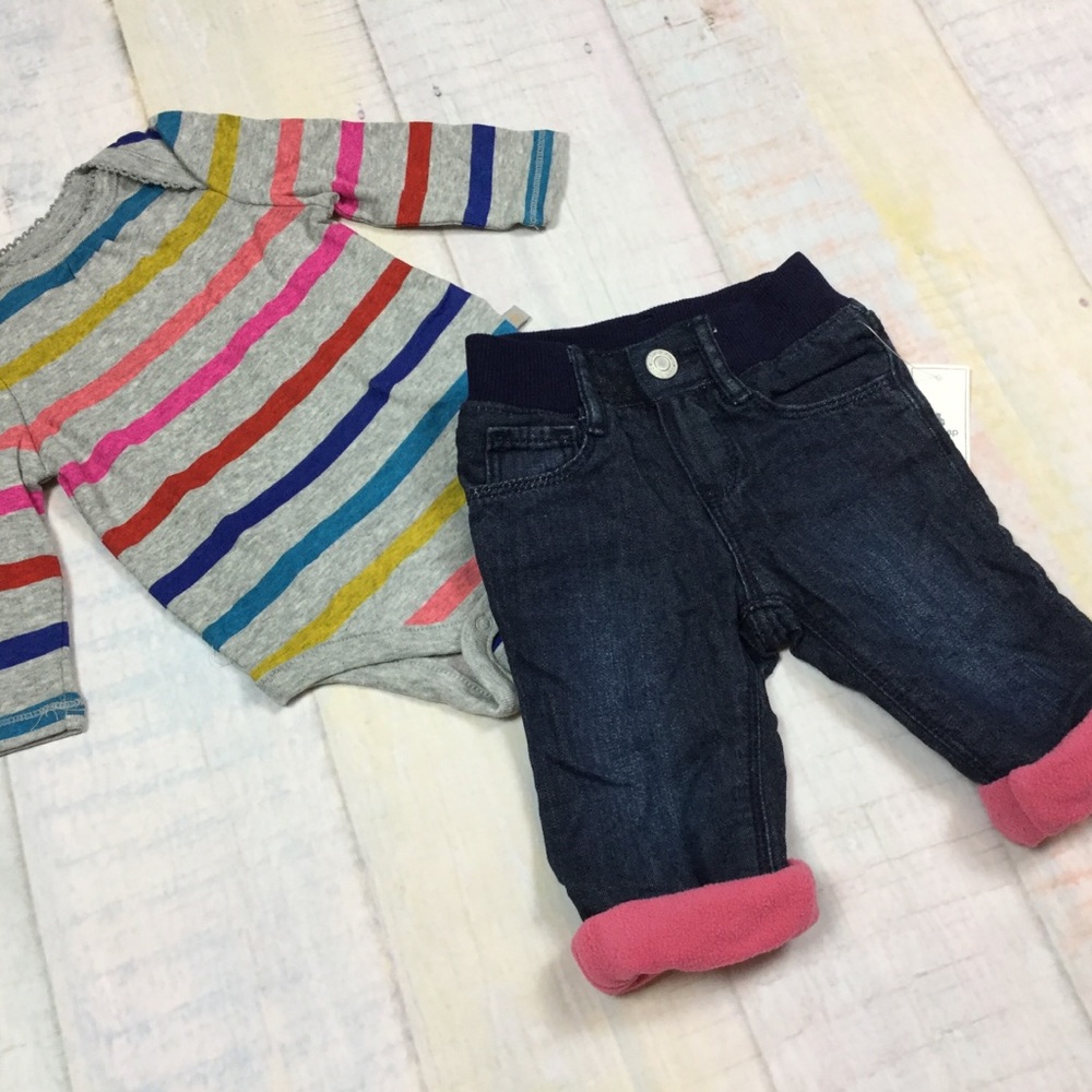Baby Gap Girls Striped Shirt & Fleece Lined Jeans - Picture 2 of 4